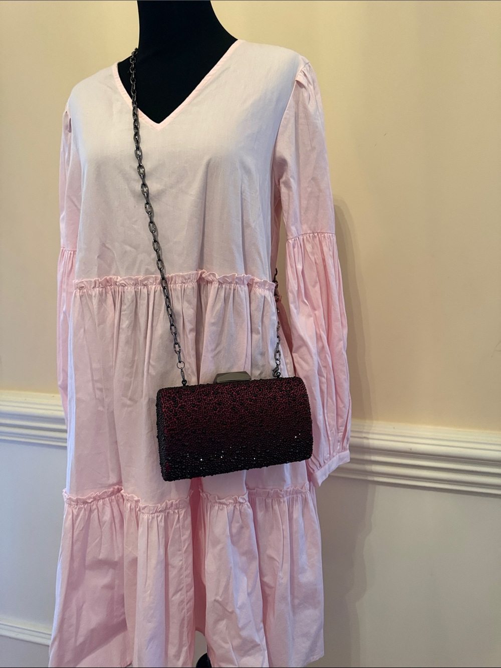 White House Black‎ Market Burgundy Rhinestone Evening Box Clutch Bag Chain